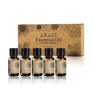 AKARZ Flower Serie 5 Sets Lavender,Jasmine,Rose,Chamomile,Frangipani Essential Oil 10ml*5